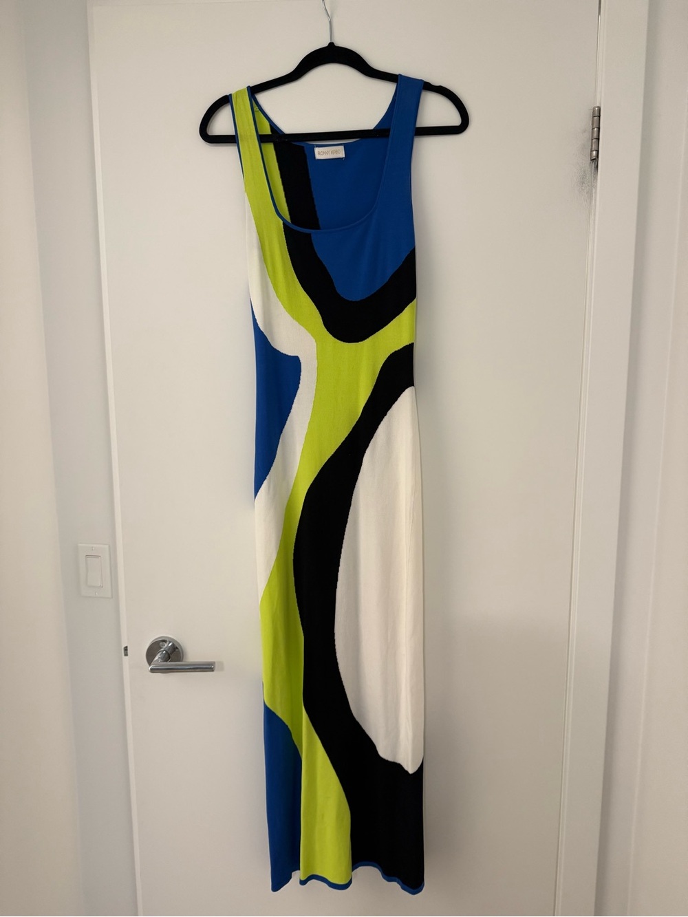 Ronny Kobo Collection Sleeveless Maxi Dress in Blue, Lime, Black & White (Revol